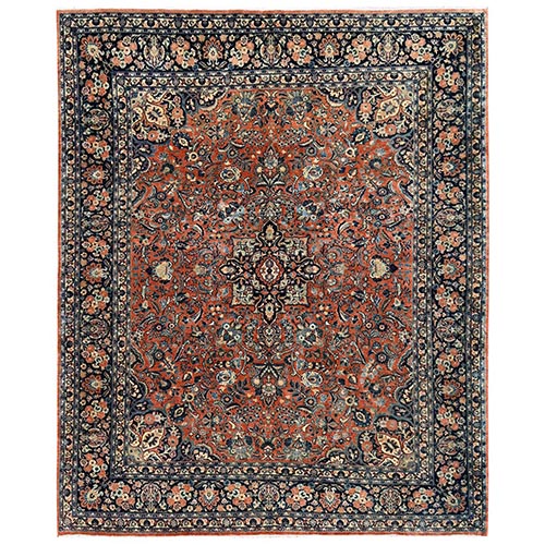 Copper Brown, Worn Down, Hand Knotted, Pure Wool, Vintage Persian Mashad, Distressed, Excellent Condition, Fine Oriental 