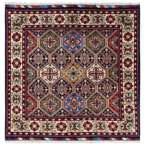 Colorful, Afghan Khamyab with Garden Design, Hand Knotted, Soft and Vibrant Wool, Square, Oriental 