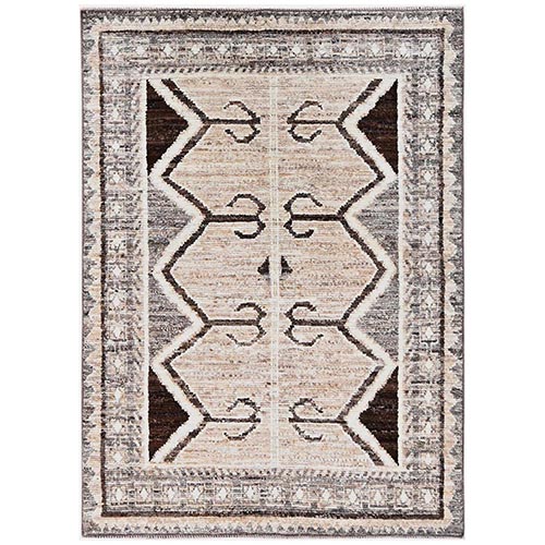 Irish Cream Brown, Moroccan Weave with Geometric Design, Pure Wool, Hand Knotted, Tone on Tone, Textured Pile, Oriental 