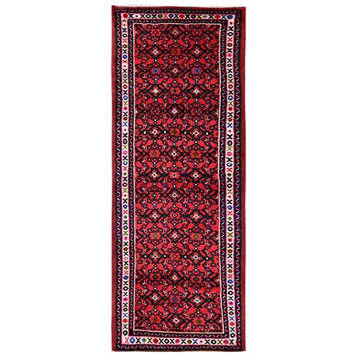 Crimson Red, New Persian Hussainabad with All Over Design, Hand Knotted, Full Pile, Soft and Shiny Wool, Narrow Runner, Oriental 