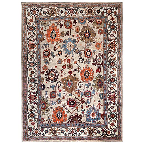 Parchment White, Sultanabad with All Over Design, High Mountain Wool, Hand Knotted, Soft Pile, Densely Woven, Oriental 