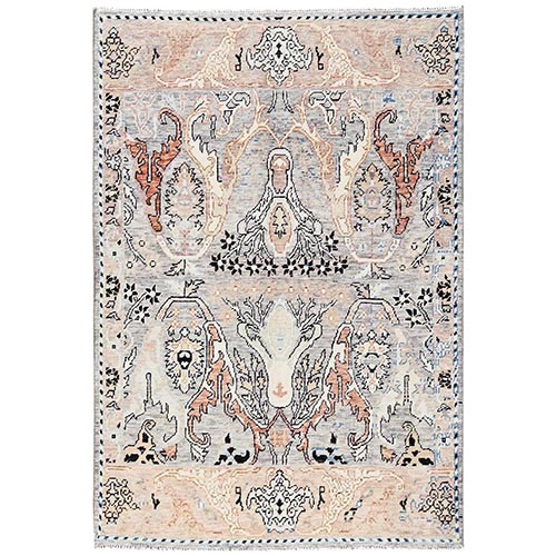 Spanish Gray, Bijar Garus Design, Turkish Knot, Hand Knotted, Zero Pile, Sheared Low, 100% Wool, Oriental 