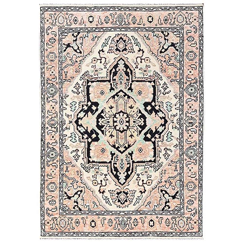 Light Pink, Heriz with Medallion Design, Turkish Knot, Hand Knotted, Sheared Low, 100% Wool, Oriental 