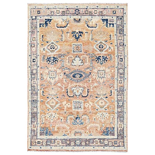 Light Brown, Antiqued Heriz with All Over Design, Turkish Knot, Hand Knotted, Sheared Low, 100% Wool, Oriental 