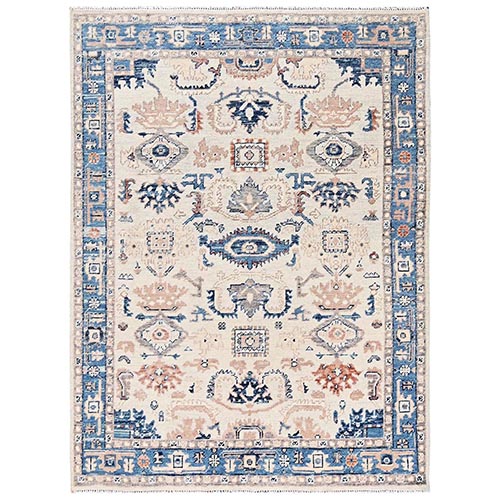 Chiffon White, Sheared Low, Heriz with All Over Design, Turkish Knot, Hand Knotted, 100% Wool, Oriental 
