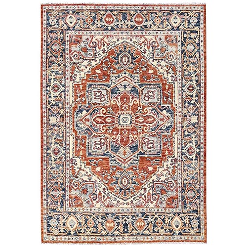 Rust Red, 100% Wool, Heriz with Medallion Design, Turkish Knot, Hand Knotted, Sheared Low, Oriental 