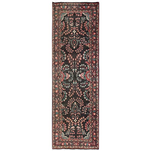 Umber Brown, Vintage Persian Lilahan with All Over Design, Worn Down and Distressed, 100% Wool, Hand Knotted, Zero Pile, Sides and Ends Professionally Secured, Runner, Oriental 