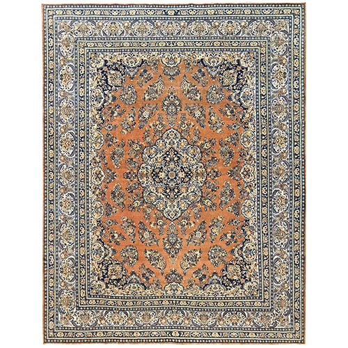 Tawny Brown, Hand Knotted, Pure Wool, Vintage Persian Mashad with Flower Full Pile and Soft, Excellent Condition, XL, Oversized, Oriental 