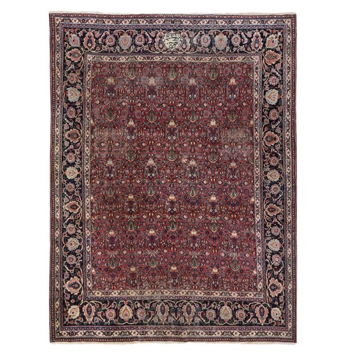 Blush Red, Antique Persian Mashad, Signed, Shabby Chic, Clean, Soft, Sides and Ends Professionally Secured, Slight Wear, Good Condition, Hand Knotted, 100% Wool, Oriental 