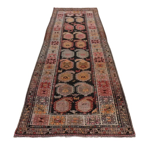 Chocolate Brown, Caucasian Karabagh with Paisley Design, Very Good Condition, Clean and Soft, 100% Wool, Hand Knotted, Wide Runner, Oriental 