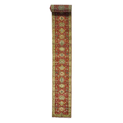 Red Karajeh Pure Wool XL Runner Hand Knotted Oriental Rug Red Karajeh Pure Wool XL Runner Hand Knotted Oriental Rug