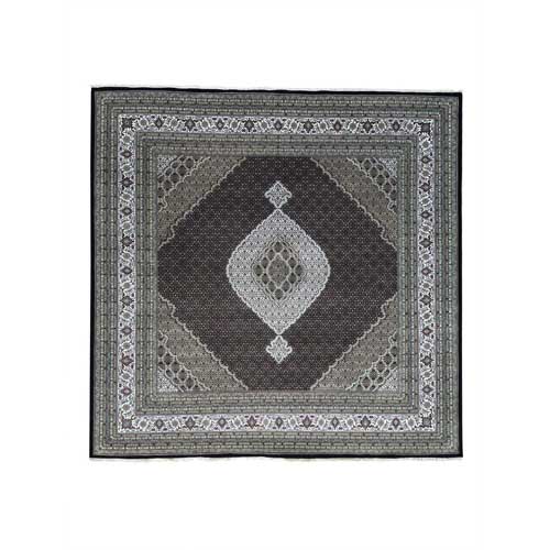 Square Hand-Knotted Wool Tabriz Mahi Oriental Rug