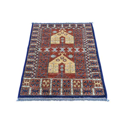 100 Percent Wool Afghan Ersari Hand-Knotted Prayer Design 