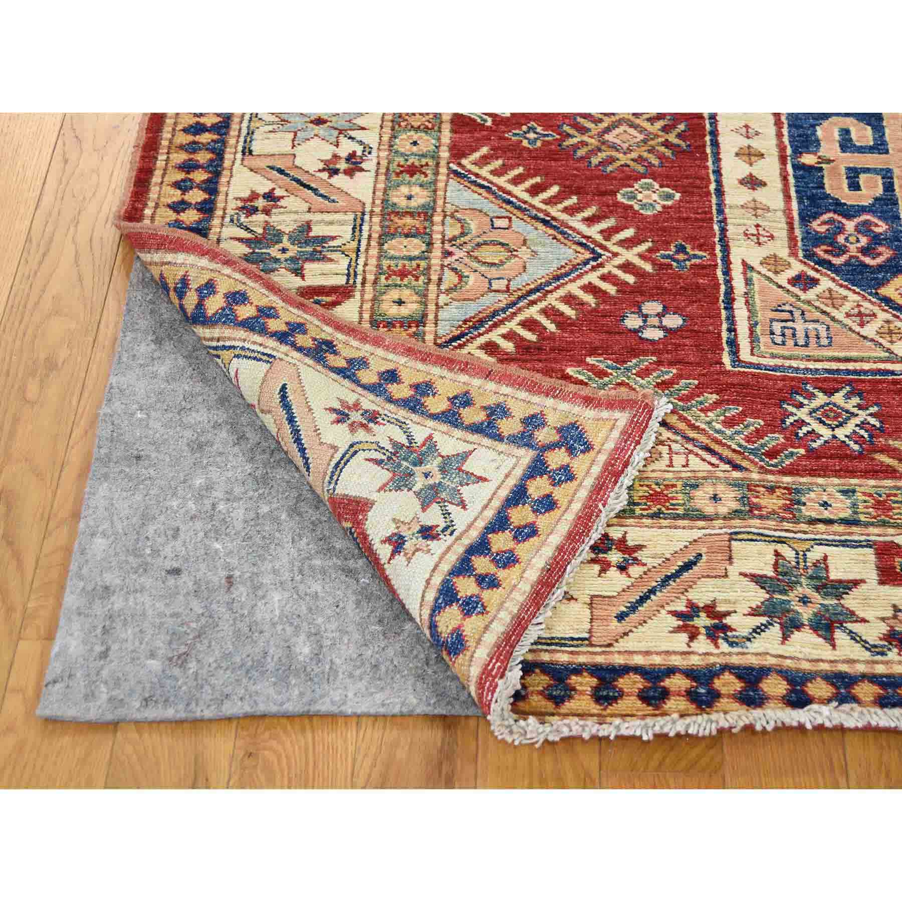 Red Super Kazak Pure Wool Hand Knotted Geometric Design Rug- Product