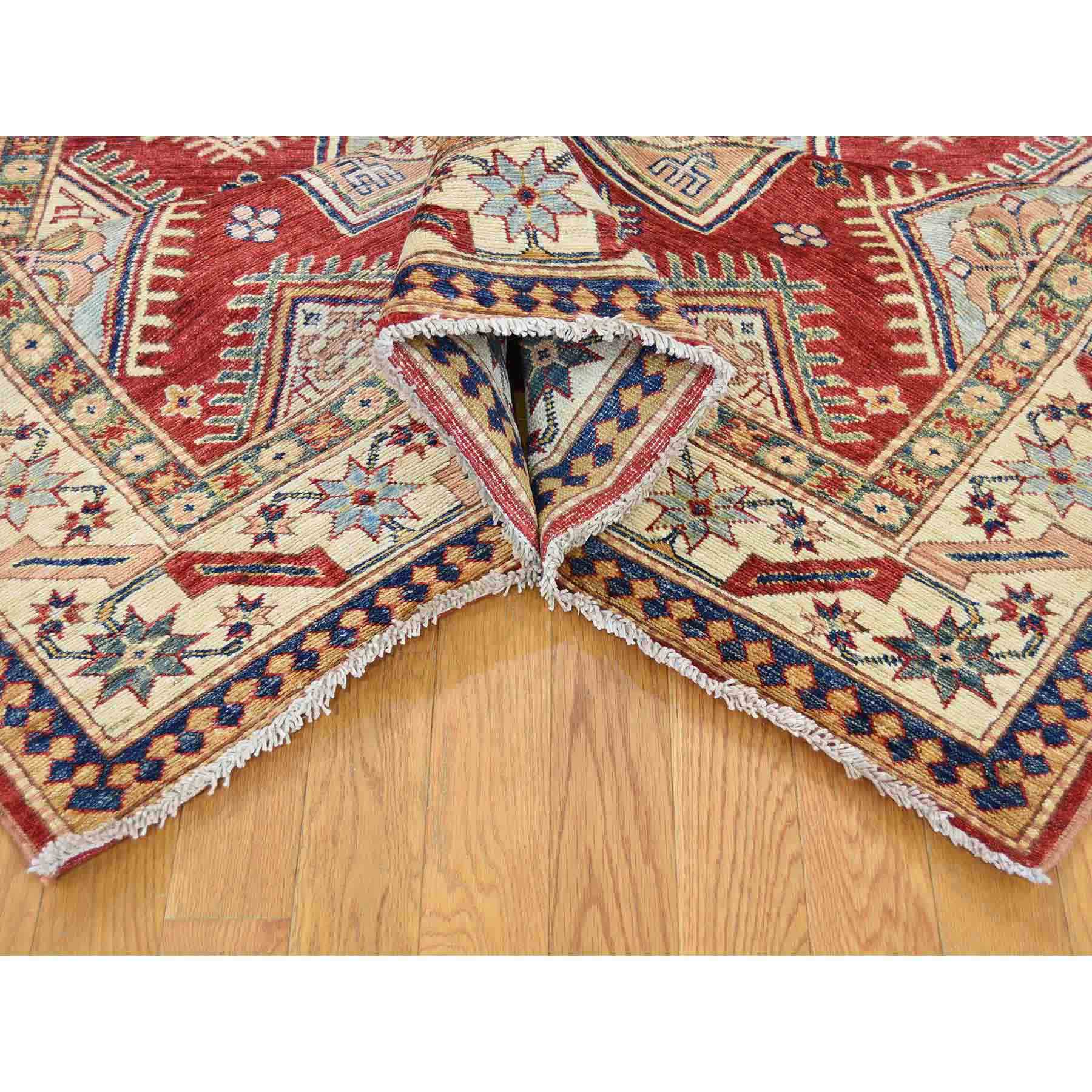 Red Super Kazak Pure Wool Hand Knotted Geometric Design Rug- Product