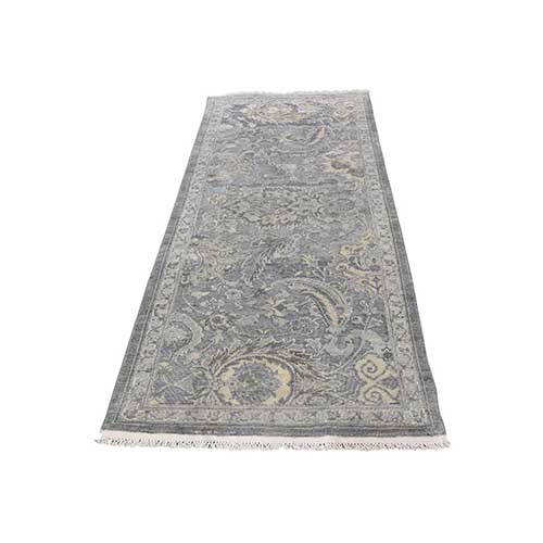 Silk With Textured Wool Hand Knotted Oushak Influence Runner Rug Silk With Textured Wool Hand Knotted Oushak Influence Runner Rug
