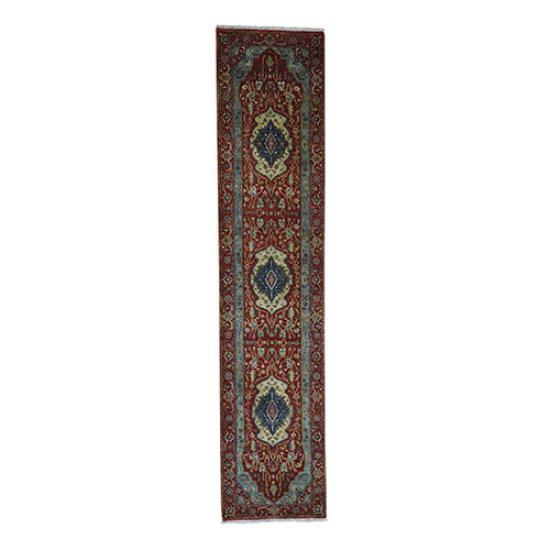 Antiqued Heriz Re-creation 100 Percent Wool Hand-Knotted Runner Oriental Rug Antiqued Heriz Re-creation 100 Percent Wool Hand-Knotted Runner Oriental Rug