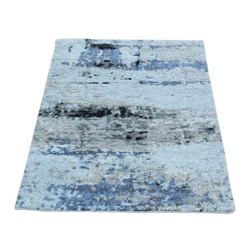 Hand-Knotted Abstract Design Hi-Lo Pile Wool And Silk Oriental Rug Hand-Knotted Abstract Design Hi-Lo Pile Wool And Silk Oriental Rug
