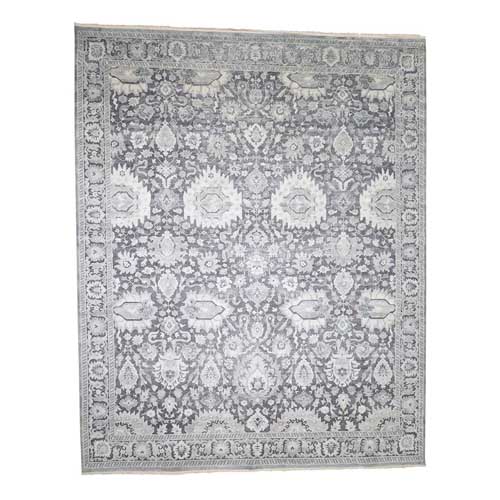 Hand-Knotted Oushak Influence Silk with Textured Wool Oversized Oriental 