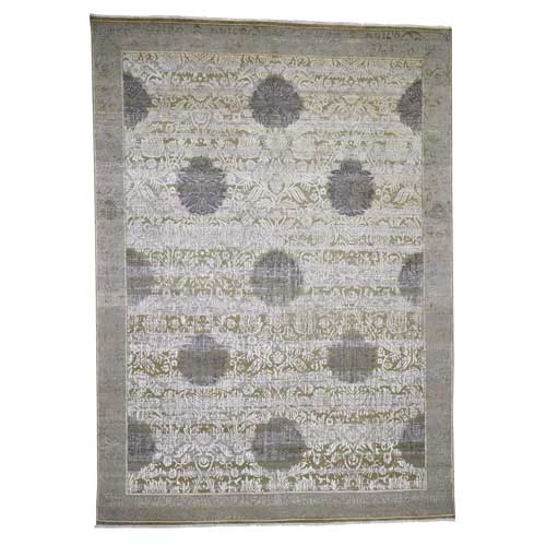 Silk with Textured Wool Abrash and Flower Artistic Motifs Hand-Knotted Oriental 