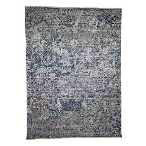 Hand-Knotted Silk With Textured Wool Transitional Design Oriental 