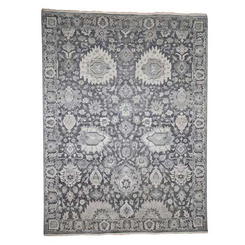 Hand-Knotted Oushak Influence Silk with Textured Wool Oriental 