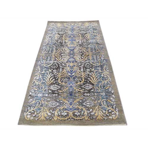 Hand-Knotted Silk with Textured Wool Runner Transitional Sarouk Oriental Rug