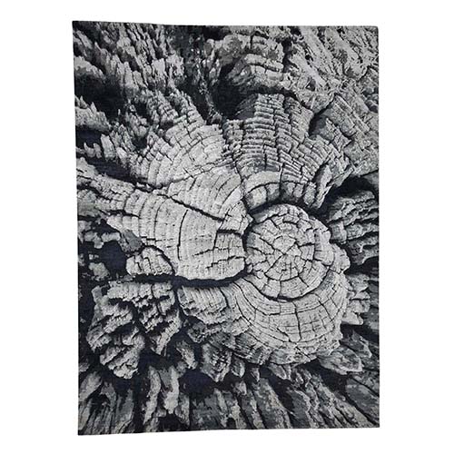 Tree Bark Wool And Silk Abstract Design With Black and Grey Hand-Knotted Oriental 
