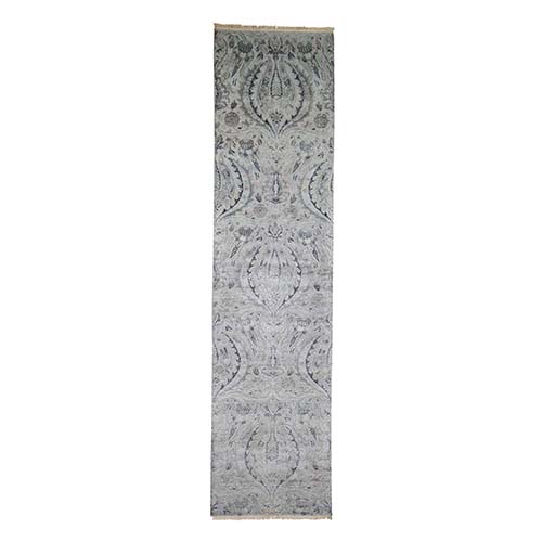 Pure Silk With Textured Wool Lotus Flower Design Hand-Knotted Rug 