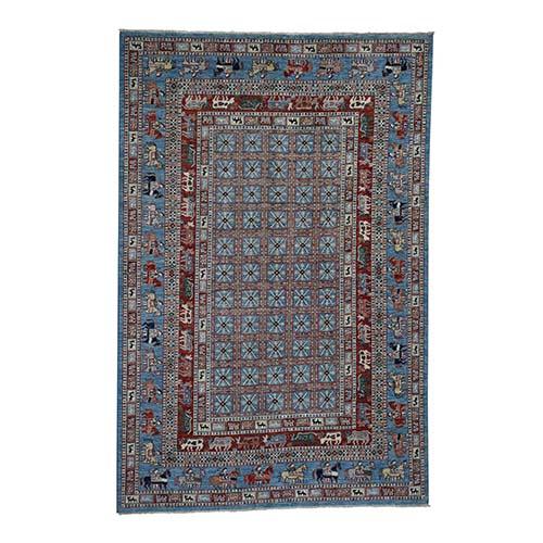 Hand-Knotted Antiqued Pazyryk Historical Design Peshawar Oriental Rug Hand-Knotted Antiqued Pazyryk Historical Design Peshawar Oriental Rug
