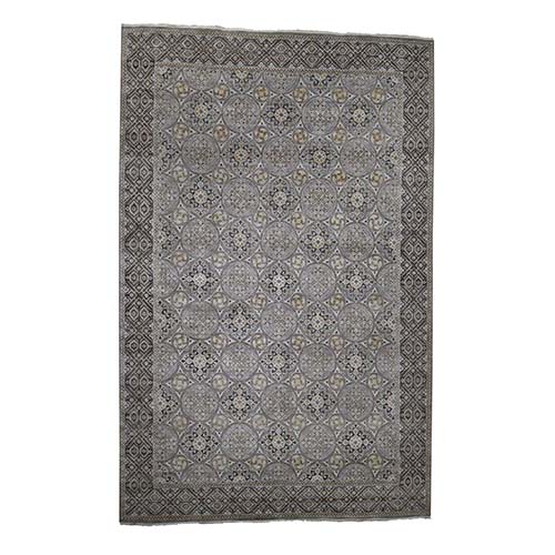 Textured Wool and Silk Oversize Mughal Inspired Medallions Design Hand-Knotted Oriental Rug