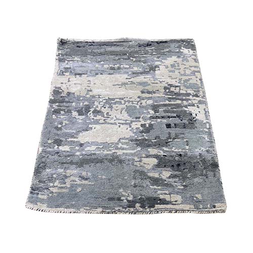 Hi-Low Pile Abstract Design Wool And Silk Hand-Knotted Oriental Rug Mat Hi-Low Pile Abstract Design Wool And Silk Hand-Knotted Oriental Rug Mat
