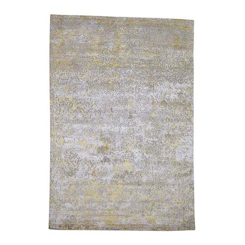 Hi-Low Pile Abstract Design Wool And Silk Hand-Knotted Oriental Rug Hi-Low Pile Abstract Design Wool And Silk Hand-Knotted Oriental Rug
