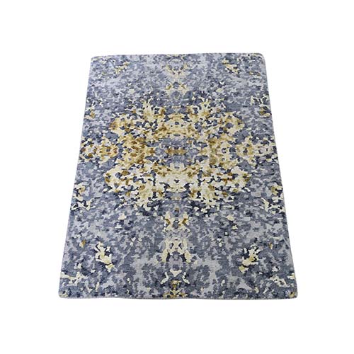 Abstract Design Wool And Silk Hand-Knotted Modern Oriental Rug Mat Abstract Design Wool And Silk Hand-Knotted Modern Oriental Rug Mat