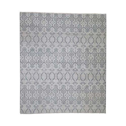 Ikat Silver Wash Tribal Design Pure Wool Hand-Knotted Oriental 
