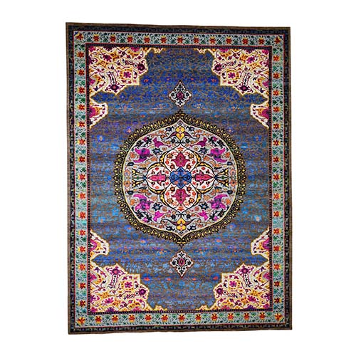 Star Oushak Medallion Design With Colorful Sari Silk Hand-Knotted Oriental Rug Star Oushak Medallion Design With Colorful Sari Silk Hand-Knotted Oriental Rug