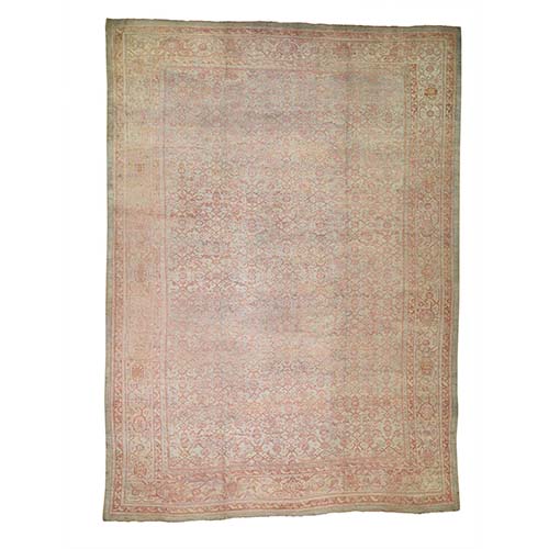 Cinnamon and Green Oversized Antique Turkish Oushak Exc Condition Pure Wool Hand-Knotted Oriental Rug 