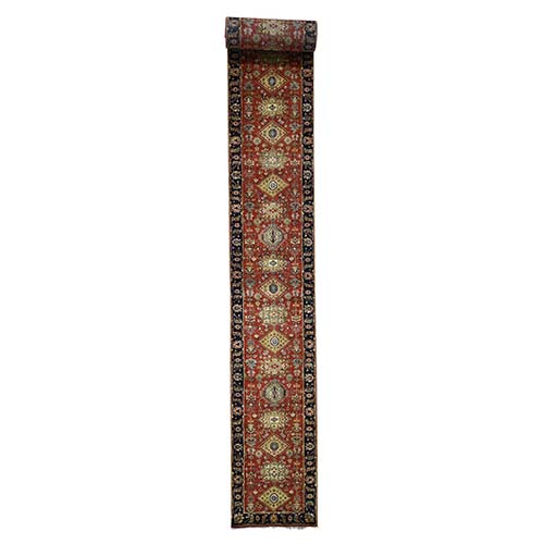 Pure Wool Karajeh XL Runner Hand Knotted Oriental Rug Pure Wool Karajeh XL Runner Hand Knotted Oriental Rug