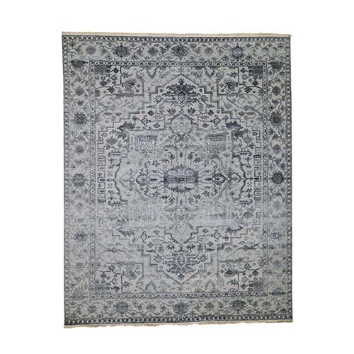 Silver Heriz Design Wool And Silk Hi-lo Pile Hand-Knotted Oriental Rug