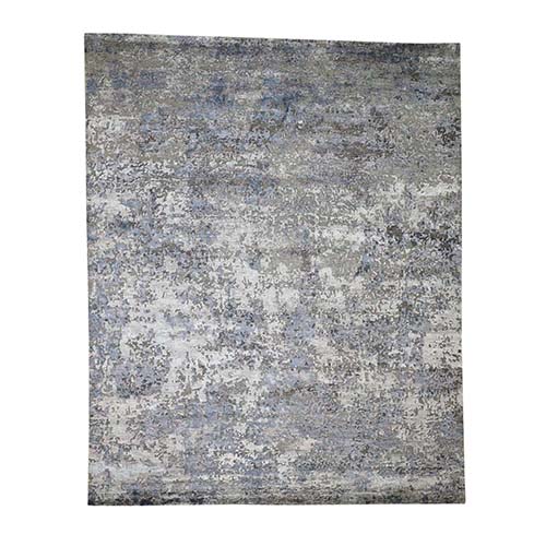 Hi-Low Pile Abstract Design Wool And Silk Hand-Knotted Modern 