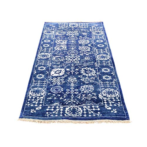 Hand-Knotted Wool and Silk Tone on Tone Tabriz Short Runner Oriental Rug