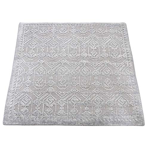 Silk With Textured Wool Hand-Knotted Oriental Sample Rug