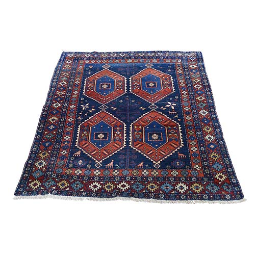 Navy Blue Antique Persian Ardabil Clean Even Wear Pure Wool Hand-Knotted Oriental 