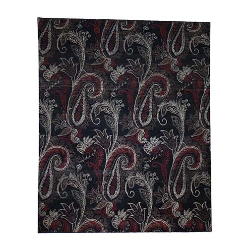 Black Modern Tulip and Paisley Design Hand Knotted Oriental 