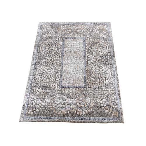 Ivory And Taupe Silken Roman Mosaic Design Hand-Knotted Oriental 