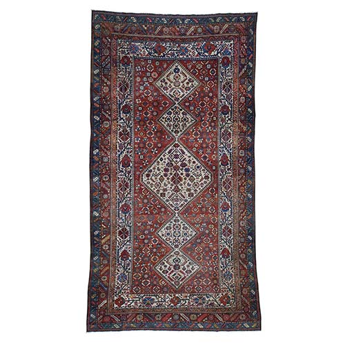 Red Gallery Size Antique Persian Bakhtiari Good Con. Full Pile Pure Wool Hand-Knotted Oriental Rug 