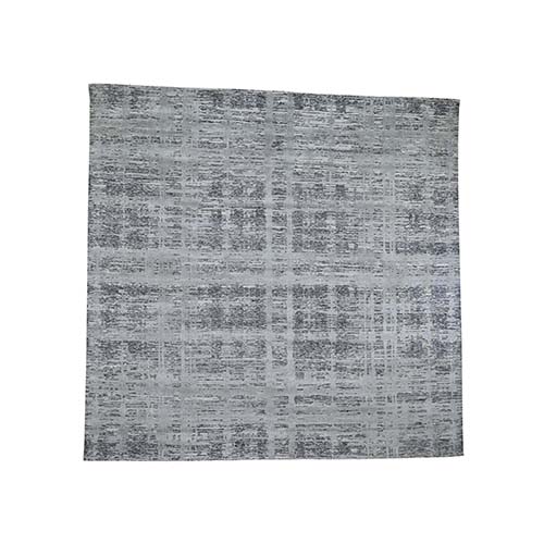 Square Gray Hand Spun Undyed Natural Wool Modern Oriental Hand-Knotted Rug