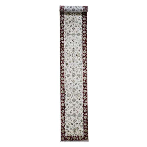 Hand-Knotted Half Wool and Half Silk Rajasthan XL Runner Oriental Rug Hand-Knotted Half Wool and Half Silk Rajasthan XL Runner Oriental Rug