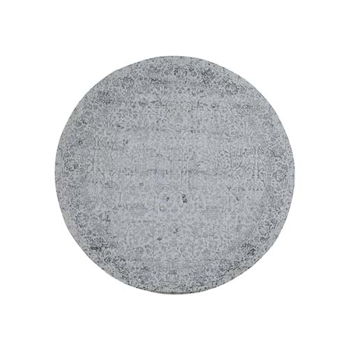 jacquard Hand-Loomed Gray Broken Cypress Tree Design Wool And Silk Thick And Plush Round  Oriental 