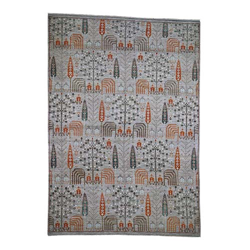 Gray Peshawar Willow And Cypress Tree Design Hand-Knotted Oriental 